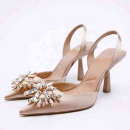 ZA Rhinestones Woman Pumps Brand Luxury Party Shoes Women Sandals Summer Sexy High Heels Ladies Shoes Silk Mules Plus Size 42 G220527