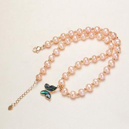 Chains Freshwater Pearl Collarbone Chain Female Butterfly Orange Necklace Jewelry PendantChains