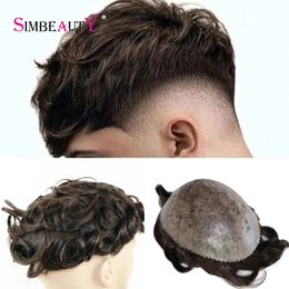 Brown Wave Hair Durable Thin Skin Pu Base Men Toupee Wig Natural Hairline 100% Indian Human Hair Male Toupees Capillary Prosthesis