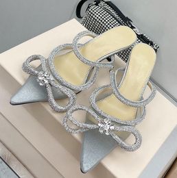 MACH Mach Rhinestone Bowtie Sandali al tallone e pantofole Womanmesh Massoso donna di raso Resort Resort Resort Teli Muli Scarpe