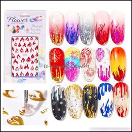 red flame Canada - Stickers Decals Nail Art Salon Health Beauty New 3D Nails Sticker Decoration Gold Sier Flame Red Decal For Manicure Fire Design Foil Back