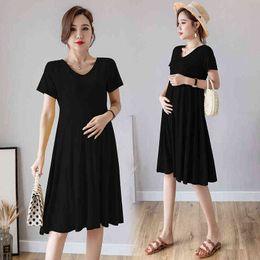 Pregnancy Dress Summer Short Sleeve Dress Women Elegant Maternity Gowns Korean Pregnancy Clothes Maternity Dresses G220309