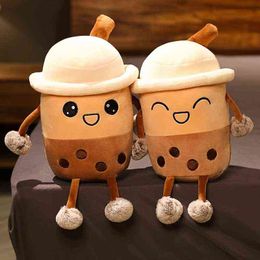 1Pc Cute 25Cm Cartoon Bubble Tea Cup Shaped Cushion RealLife Pearl Milk Tea Cuddles Stuffed Soft Back Cushion Pop Boba Food J220729