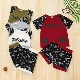 Summer Fashion Kids Clothing Sets Boys Letter Top With Dinosaur Printing Shorts 2PC Set Cartoon Boy Clothes 4 Styles Wholesale
