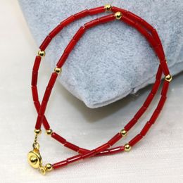 Perlenstränge natürliche rote Korallenrohrperlen 2 6 mm Strang Armbänder exquisite Geschenke für Frauen DIY Claspe Schmuck 13inch B3004Beadede