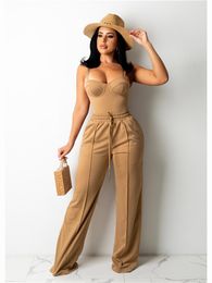 Casual Dresses Hirigin Sexy 2 Piece Set Women Workwear Sleeveless Crop Tops High Waist Wide Leg Pants Suit Office Lady Party ClubOutfitsCasu