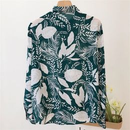 Summer New Women Blouse printed Green French retro holiday style Silk loose shirt s ladies shirt tops long sleeve T200608