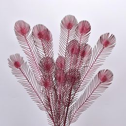 fake leaves UK - Decorative Flowers & Wreaths Artificial Flower Peacock Tail Feather Eucalyptus Leaves Bouquet Fake Plant Home Wedding Christmas DecorationDe