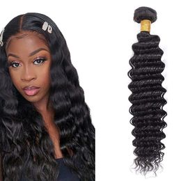 Unprocessed Virgin Human Deep Wave Weft Peruvian Original Remy Human Hair Extension 1PC/Lot 9A 10-26inch Long Inch