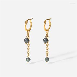 Hoop & Huggie Trendy Pearl Drop Earrings Black Tassel Temperament Simple For Women Jewelry GiftHoop Kirs22