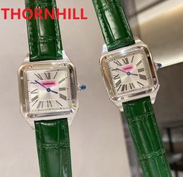 high quality genuine Green Red leather square roman dial watches japan quartz movement men women nice model 5tm waterproof Couples Wristwatches super gifts