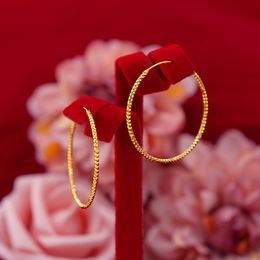 36mm Carved Round Circle Women Hoop Earrings 18k Yellow Gold Filled Classic Sexy Lady Fashion Huggie Earrings Simple Gift