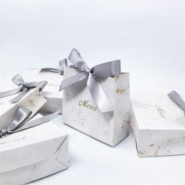 Merci Party Favor Mini Gift Box Paper Bag for Wedding Baby Shower Valentines Day Christmas Candy Boxes Marble Thank You 220705