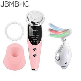 7in1 Face Massager RF Microcurrent Mesotherapy Electroporation Neck 3 Colours Led Photon Therapy Lifting Wrinkle Removal 220513