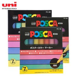 UNI Marking Pen 7-color Set POSCA for Animation/Poster Advertising Pen Graffiti Painting PC-1M PC-3M PC-5M 210226