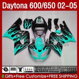 Motorcycle Bodys For Daytona600 Daytona650 02-05 Bodywork 132No.28 Cowling Daytona 650 600 CC 02 03 04 05 Cyan flames Daytona 600 2002 2003 2004 2005 ABS Fairing Kit