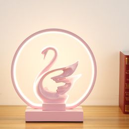 Resin Bedroom Bedside Table For Lamp Luminaire Decorative Design Nordic Desk Lights LED Wedding Pink Swan Qiqaw
