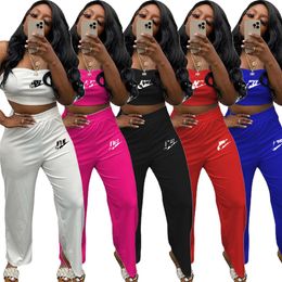 basketball shorts wholesale UK - Designer Sports Suit Summer Tracksuits 2pcs Set Women's Jogging Wear Sexy Sportswear Strapless Crop top straight trousers DHL 4912-5