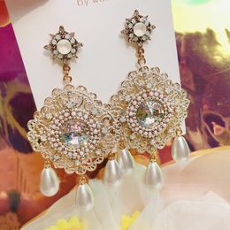 Dangle & Chandelier Vintage Luxury Exaggerated Square Crystal Drop Earrings For Women Girls Elegant Pearl Pendientes Jewelry GiftsDangle