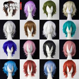 HSIU-peluca corta de fibra alta temperatura para mujer, cabellera sintética 30cm en color negro, blanco, Morado, azul y rojo,220505