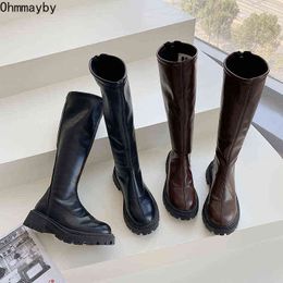 Slim Thigh High Boots Platform Women Thick Sole Woman Kneehigh Shoes Black Brown Long Motorcycle Ladies 220802