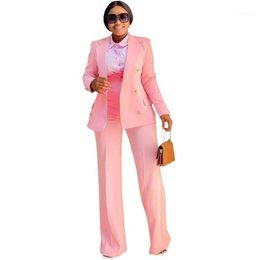 Ethnic Clothing African Blazer Set Clothes Women Cardigan Jackets Tops Outfits 2022 Solid Elegant High Waist OL Formal Pant Suits