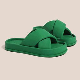 Cross Band Slippers Pu Leather Platform Sandals Women Open Toe Beach Slides Thick Bottom Shoes Summer Outdoor Flip Flops 220615