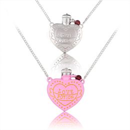 Pendant Necklaces Love Potion Heart Bottle Necklace Accessories Creative Double-sided Pink Link Chain For Lover's JewelryPendant