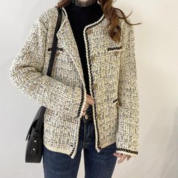Women's Jackets Chic Elegant Variegated Plaid Vintage Coats O-neck Single Breasted Long Sleeve Tweed Jacket 2022 Fall Winter Fasion Outwears