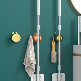 Hooks & Rails Adhesive Multi-Purpose Hook Wall Mounted Mop Organiser Holder Rack Brush Broom Hanger Kitchen Bathroom Strong HookHooks