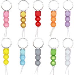 Candy Color Beaded Keychains Wooden Beaded Keychain Pendant Creative Tassel Key Chain Gift Keyring