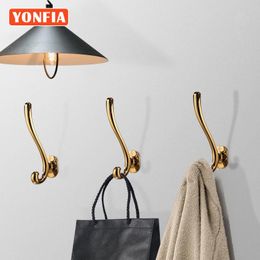 hardware hooks UK - Hooks & Rails YONFIA 3130 Black Gold Wall Towel Hook Coat For Bathroom Door Zinc Alloy Clothing Hanger Kitchen Hardware