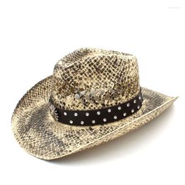 Berets Nature Straw Women Men Western Cowboy Hat Handmade Weave Lady Dad Sombrero Sun Cowgirl Jazz Caps Punk Belt Band Size 56-58CMBerets De