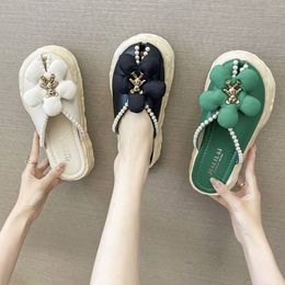 Bow Cool Slippers Summer Wear Pearl Thick Bottom Fashion Fairy Wind Lovely Shopping Beach Sandals Manufacturers Direct Sales