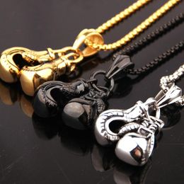 Pendant Necklaces 2pcs/Set Mens Unisex Stainless Steel Silver Color/Gold Black Boxing Gloves Necklace Sport Colar Jewelry Christmas GiftPend