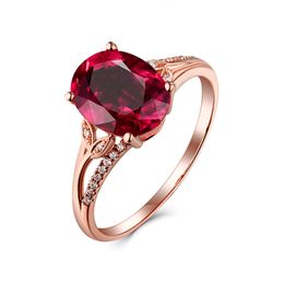 Women Sweet imitation red tourmaline Diamond rose gold Ring European and American style girls wedding party birthday Jewellery gift Jewellery Adjustable