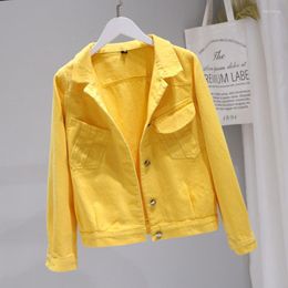 Chaquetas de mujer 2022, chaqueta vaquera para mujer, abrigos coreanos amarillos y rosas y pantalones vaqueros cortos Harajuku para primavera y otoño, abrigo KJ2351