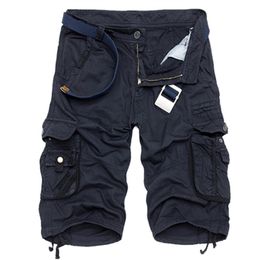 Summer Cotton Cargo Shorts Men Fashion Multi Pocket Solid Colour Causal Shorts Mens Loose Outdoor MID Cargo Shorts No Belt 220613