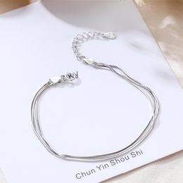 Fashion Multi-layer 925 Sterling Silver Charm Bracelet & Bangle Snake Chain Adjustable Women Wedding Party Gift W220427