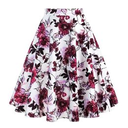 Arrival Summer A Line Vintage Floral Skirt 50s Pin up Style Rockabilly Swing Retro High Waist Midi 220322