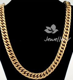 18K 18CT GOLD GF 10MM Wide Curb LINK Chain Mens Womens NECKLACE 24" S21A 100Gram