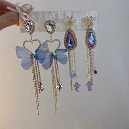 Dangle & Chandelier Retro blue butterfly tassel earrings luxury water drop flash zircon fairy temperament girl earrings