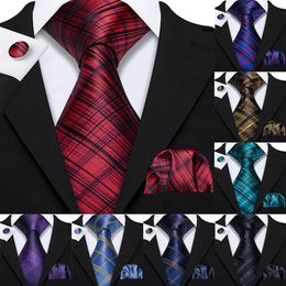 Yellow Plaid Ties For Men Shirts Silk Mens Tie Handkerchief Cufflinks Set 15 Colours Neck Barryfashion Design S-5241