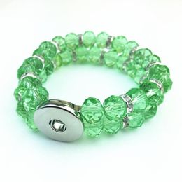 Charm Bracelets Fashion Double Layer Green Birthstone Crystal Bead Snap Button 18mm Handmade Elastic Bracelet Jewelry 5pcs/lotCharm