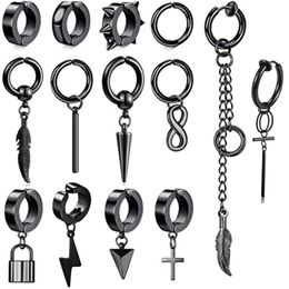 Clip-on & Screw Back Piece Clip Earrings Boy Kpop Set Chain Drop For Men And Women Huggie Hinged Hoop EarringsClip-on