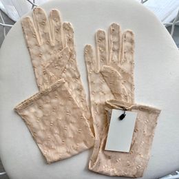 Chic Letter Embroidery Lace Gloves Sunscreen Drive Mittens Woman Long Mesh Glove With Gift Box