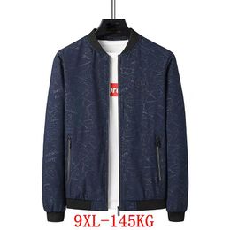 Men's Jackets Large Men's Jacket 6XL 7XL 8xl 9xl 145kg Spring And Autumn Long Sleeve Lapel Zip Pocket Dark Blue Black Casual Sports Coat