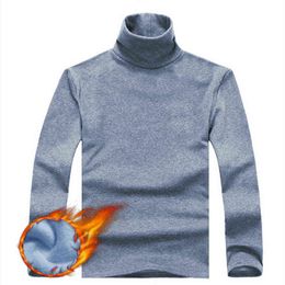 Men Slim Winter Sweater Thick Warm Fleece Sweater Long Sleeves Tops T shirt Men Half High Neck Depth Shirt t shirt L220730