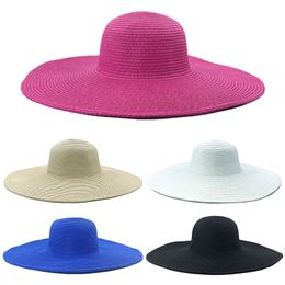 Ladies Straw Panama Style Sun Hat Foldable Big Brim Hat Solid Color Polyester Comfortable Outdoor Vacation Seaside Beach Hat