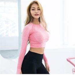 HowSports women yoga top female Tshirt sports top fitness shirt pink seamless workout running sports wear for women gym top T200401